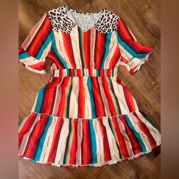 Red and Blue Ruffled Tiered Sundress with Puff Sleeves - Picture 1 of 2